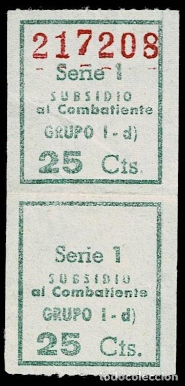 Sellos: C-B-2-9 Guerra Civil SUBSIDIO AL COMBATIENTE Papel BLANCO (Pareje UNO CON NUMERACION en ROJO SERIE