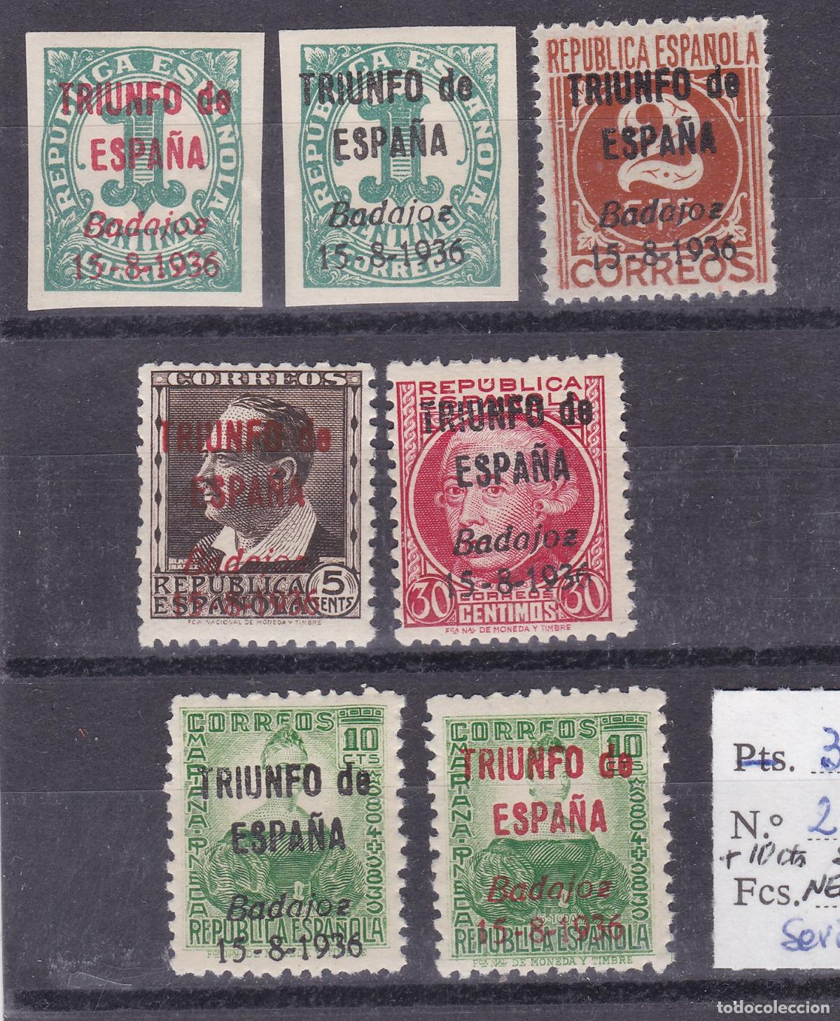Sellos: AA29-Guerra Civil Locales Patri&oacute;ticos Triunfo de Espa&ntilde;a BADAJOZ ** Sin Fijasellos . LUJO