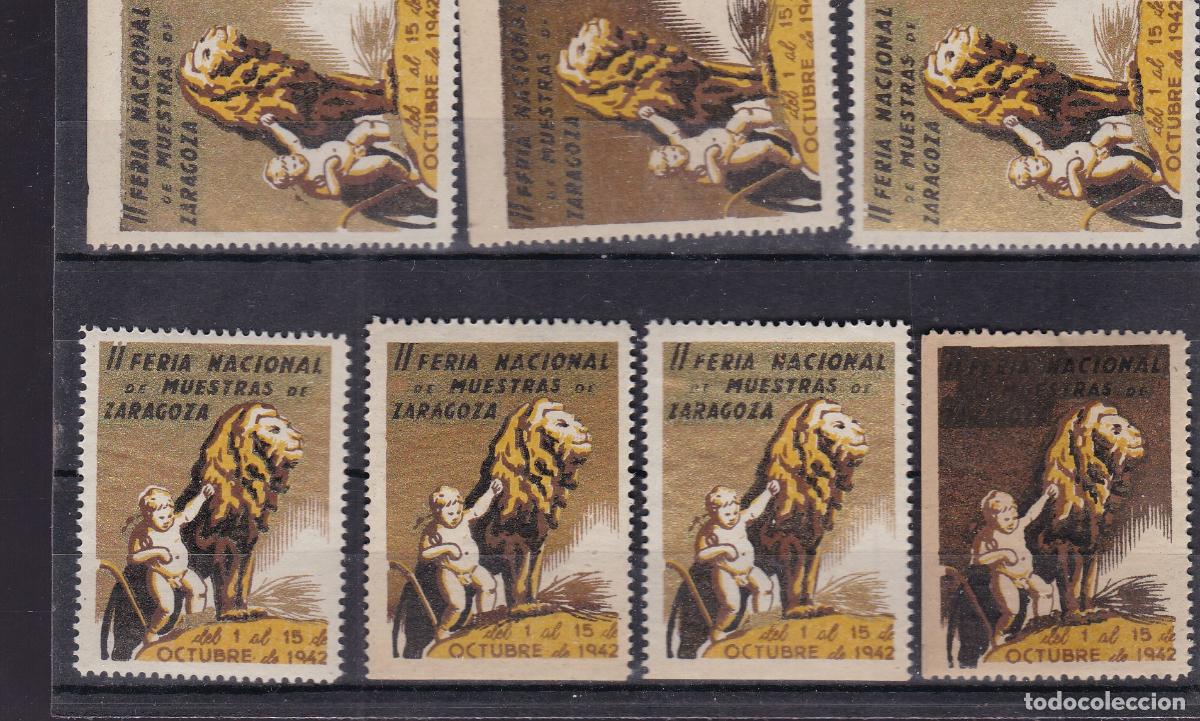 Sellos: AA39- Lote 7 Vi&ntilde;etas FERIA MUESTRAS ZARAGOZA 1942 ** Sin Fijasellos
