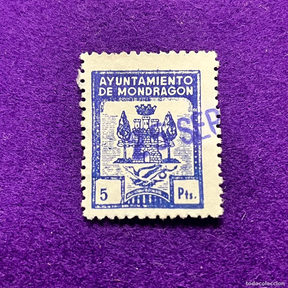 Sellos: VI&Ntilde;ETA, SELLO, FISCAL DE MONDRAGON (GUIPUZCOA). AYUNTAMIENTO. 5 PTS. CORONA MURAL. RARA.