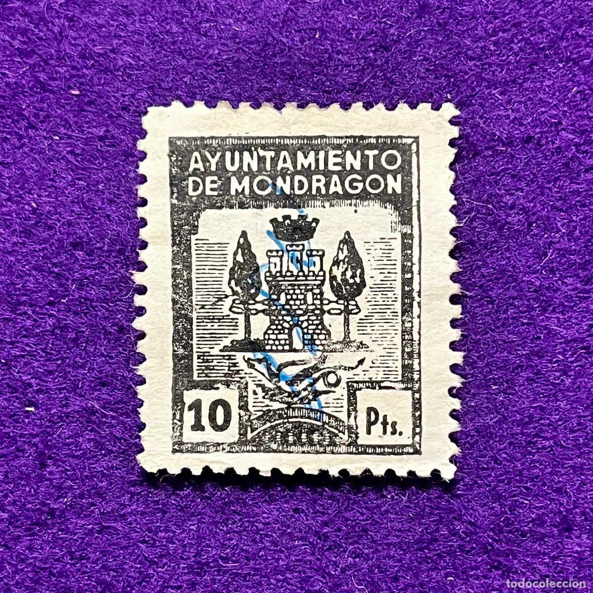 Sellos: VI&Ntilde;ETA, SELLO, FISCAL DE MONDRAGON (GUIPUZCOA). AYUNTAMIENTO. 10 PTS. CORONA MURAL. RARA.