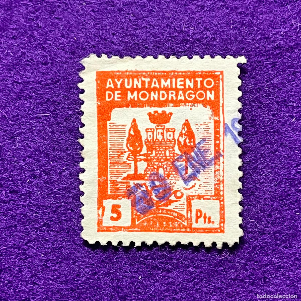 Sellos: VI&Ntilde;ETA, SELLO, FISCAL DE MONDRAGON (GUIPUZCOA). AYUNTAMIENTO. 5 PTS. CORONA MURAL. RARA.