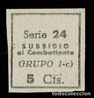 Sellos: C-B-2-3 Guerra Civil SUBSIDIO AL COMBATIENTE Papel GRIS Sin Numeracion SERIE 24 GRUPO I-c) Valor 5 C