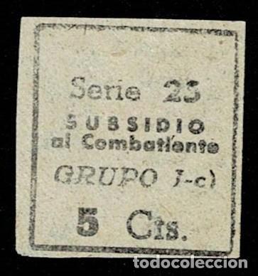 Sellos: C-B-2-3 Guerra Civil SUBSIDIO AL COMBATIENTE Papel GRIS Sin Numeracion SERIE 25 GRUPO I-c) Valor 5 C