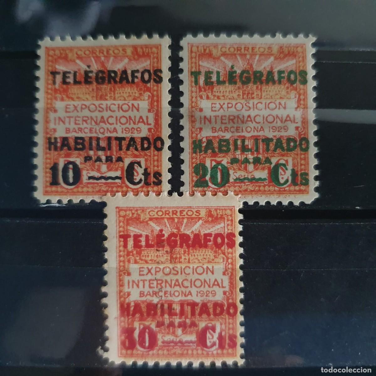 Sellos: BARCELONA TELEGRAFOS EDIFIL 1 ** A 3 ** ESPA&Ntilde;A 1930