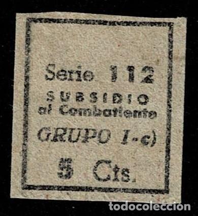 Sellos: C-B-3-10 Guerra Civil SUBSIDIO AL COMBATIENTE Papel GRIS Sin Numeracion SERIE 112 GRUPO I-c Valor 5