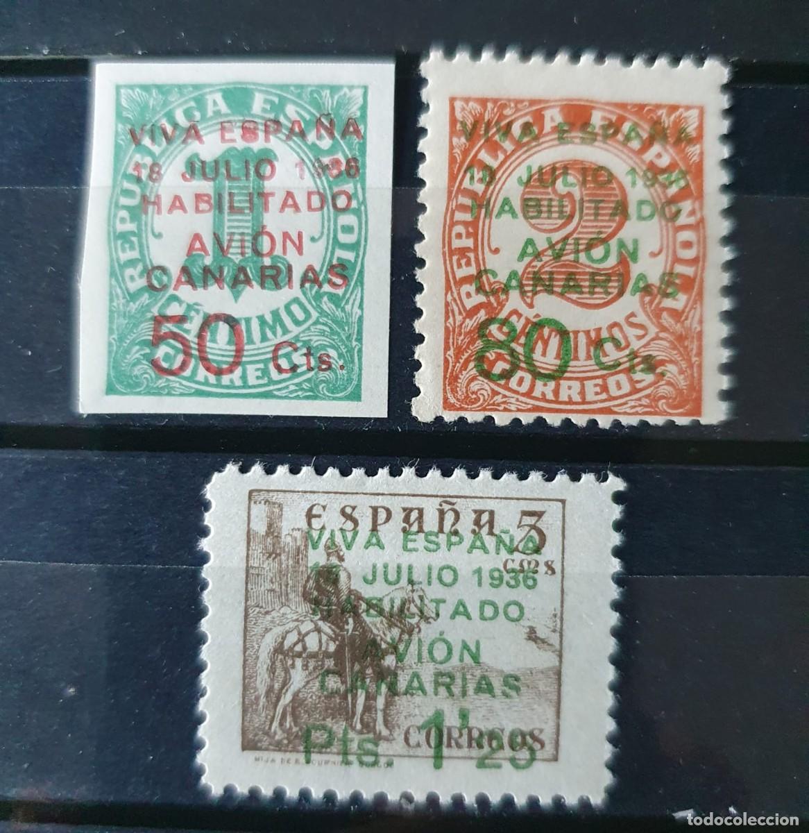 Sellos: SERIE COMPLETA CANARIAS EDIFIL 8 ** A 10 ** ESPA&Ntilde;A 1937
