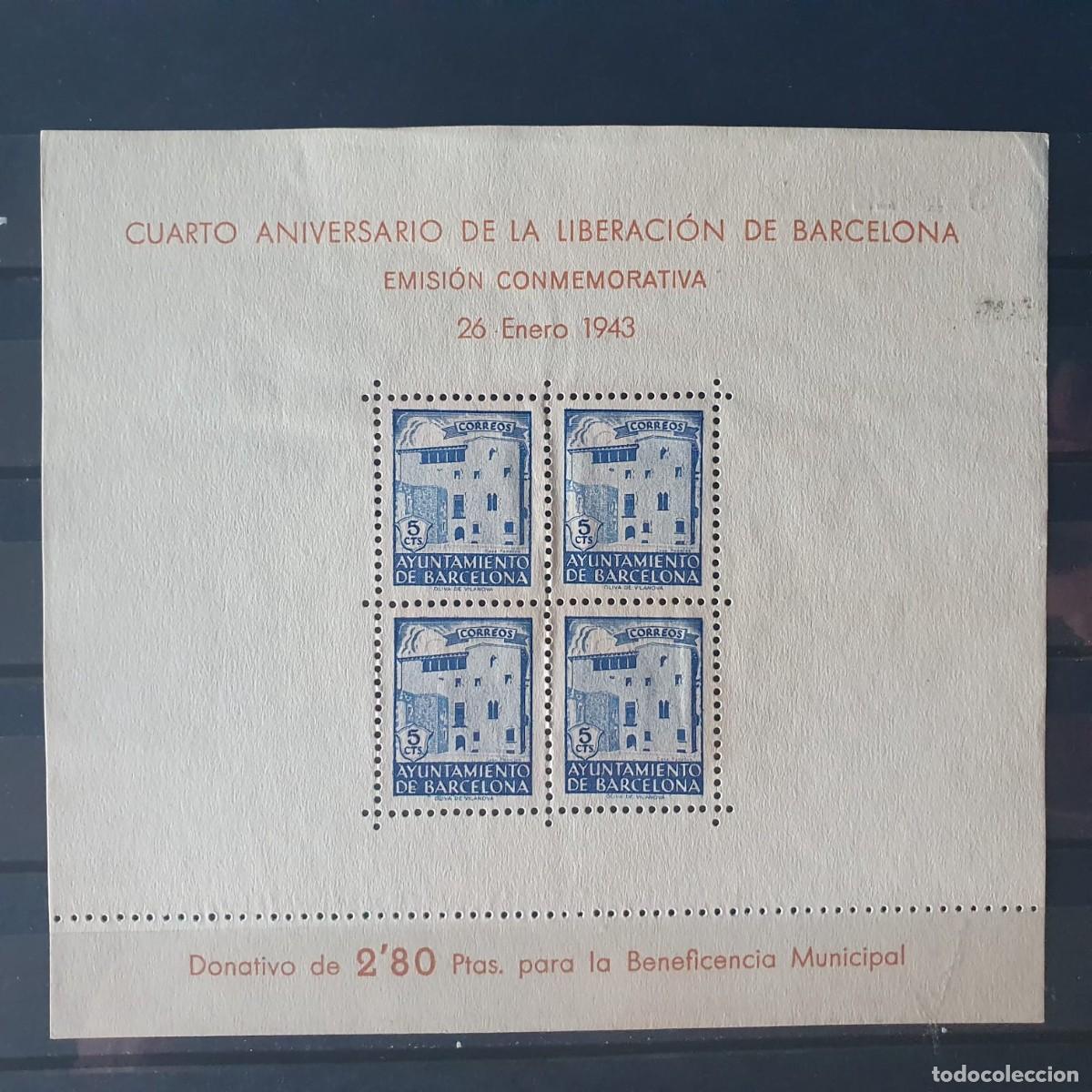 Sellos: HOJA BLOQUE BARCELONA EDIFIL 48 ** ESPA&Ntilde;A 1943