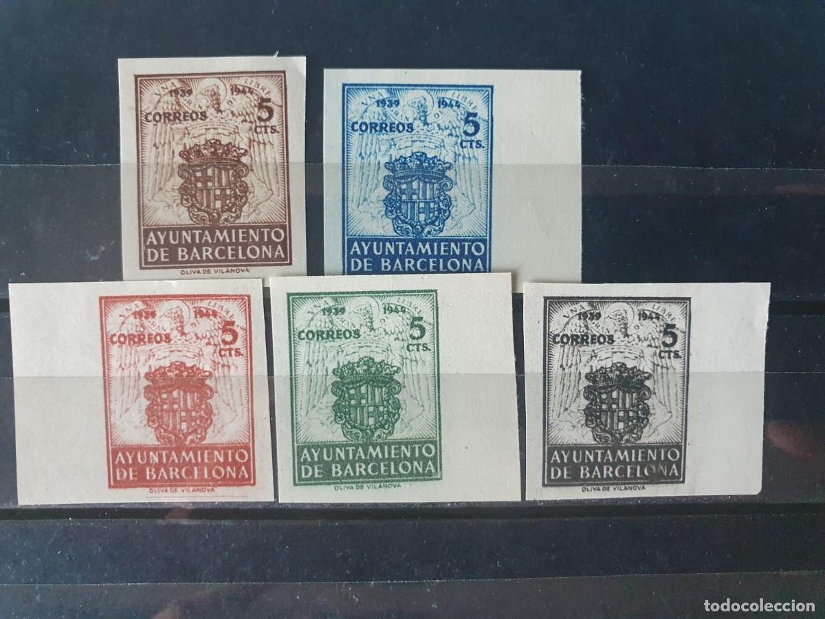 Sellos: BARECELONA EDIFIL 55 A 59 ** SIN DENTAR ESPA&Ntilde;A 1944