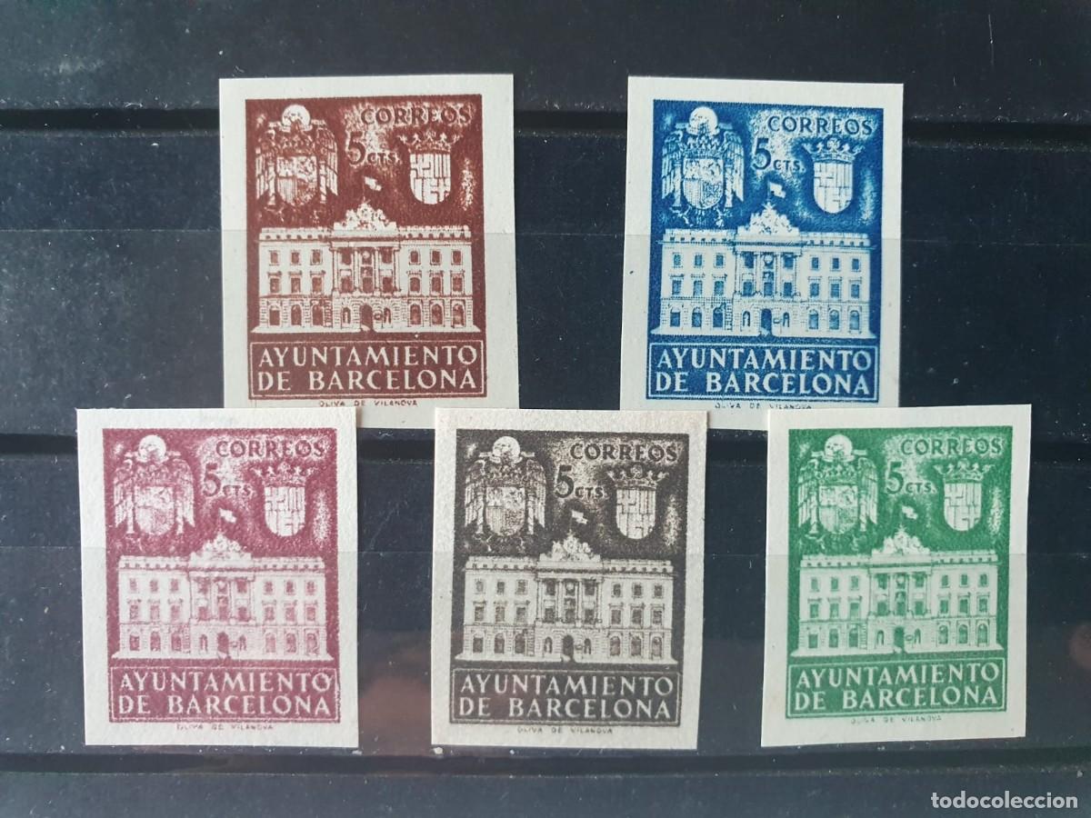 Sellos: BARECELONA EDIFIL 33 A 37 ** SIN DENTAR ESPA&Ntilde;A 1942