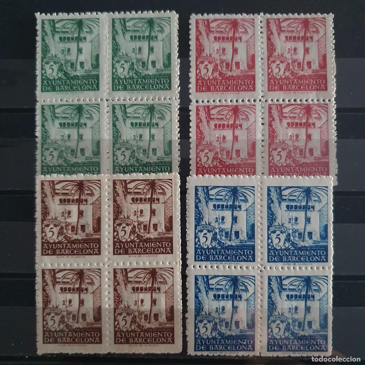 Sellos: BARECELONA EDIFIL 65 A 68 ** BLOQUE DE 4 ESPA&Ntilde;A 1945