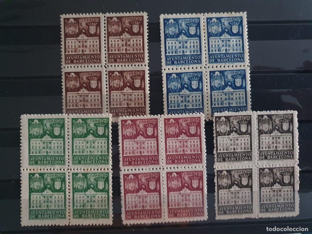 Sellos: BARECELONA EDIFIL 33 A 37 ** BLOQUE DE 4 ESPA&Ntilde;A 1942