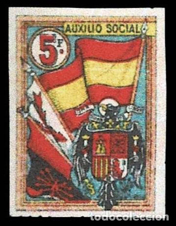 Sellos: Guerra Civil AUXILIO SOCIAL. SELLO DE 5 FRANCOS SIN DENTAR EMITIDO EN FRANCIA. Cat&aacute;logo Allepuz-Edif
