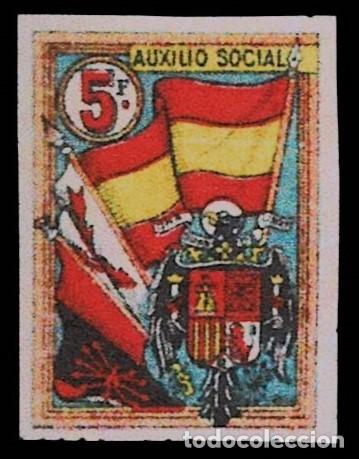Sellos: Guerra Civil AUXILIO SOCIAL. SELLO DE 5 FRANCOS SIN DENTAR EMITIDO EN FRANCIA. Cat&aacute;logo Allepuz-Edif