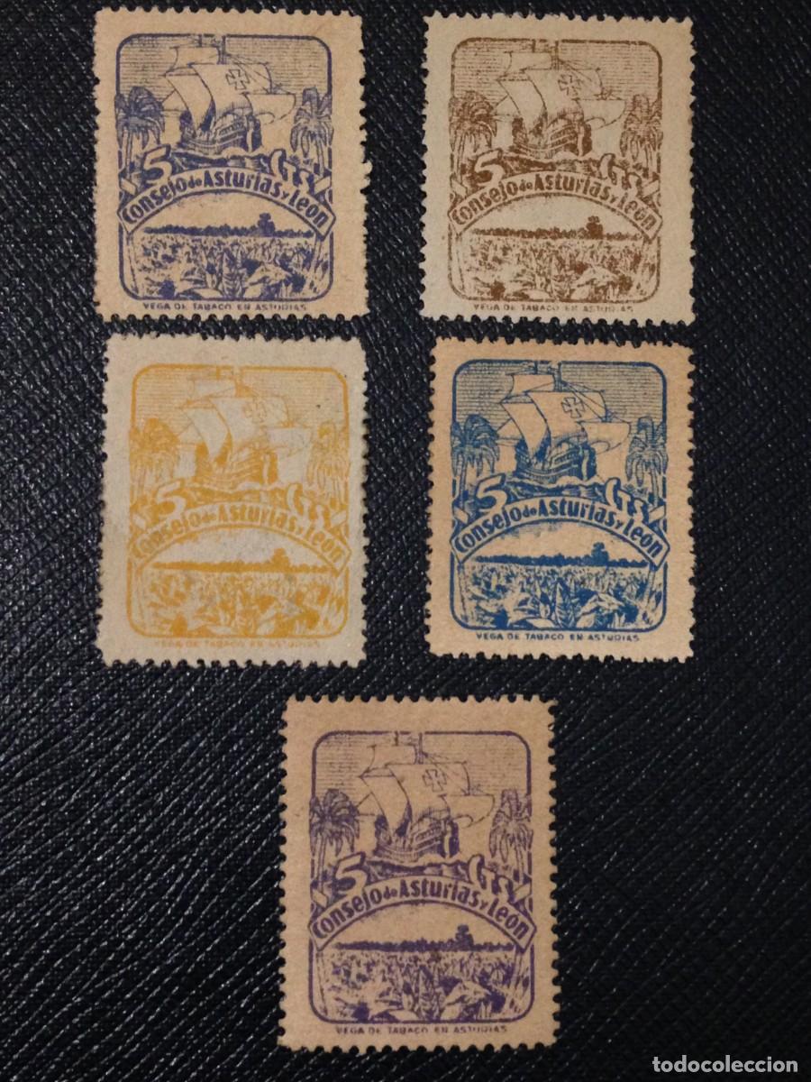 Sellos: ensemble de 5 timbres locaux , &rdquo; Guerra Civil &rdquo; ; 1936 / 1939 , ( consejo de Asturias y L&egrave;on ) dont