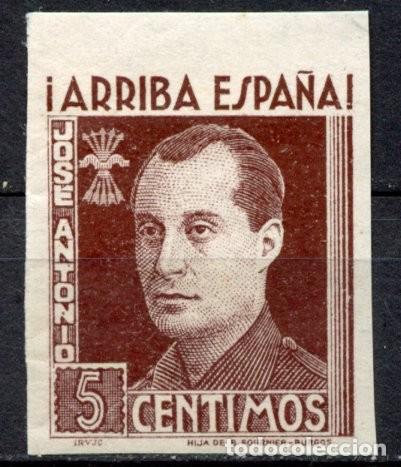 Sellos: FET - JONS FALANGE. Edifil 16s. JOS&Eacute; ANTONIO. 5 cts. marr&oacute;n sin dentar