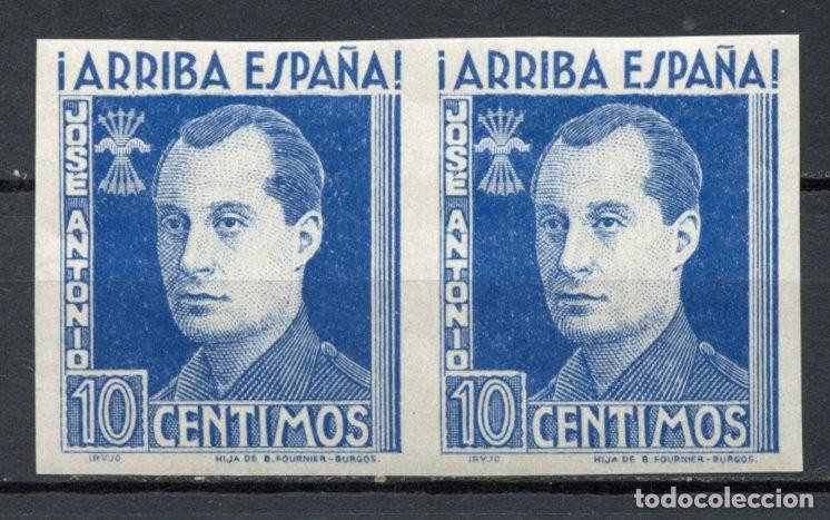 Sellos: FET - JONS FALANGE. Edifil 17as. JOS&Eacute; ANTONIO. 10 cts. ultramar sin dentar en pareja horizontal