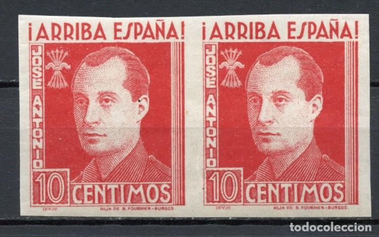 Sellos: FET - JONS FALANGE. Edifil 18. JOS&Eacute; ANTONIO. 10 cts. rojo sin dentar en pareja horizontal