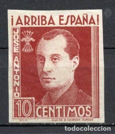 Sellos: FET - JONS FALANGE. Edifil 19s. JOS&Eacute; ANTONIO. 10 cts. marr&oacute;n chocolate sin dentar