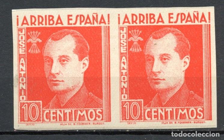 Sellos: FET - JONS FALANGE. Edifil 19As. JOS&Eacute; ANTONIO. 10 cts. naranja sin dentar. No catalogado. Pareja