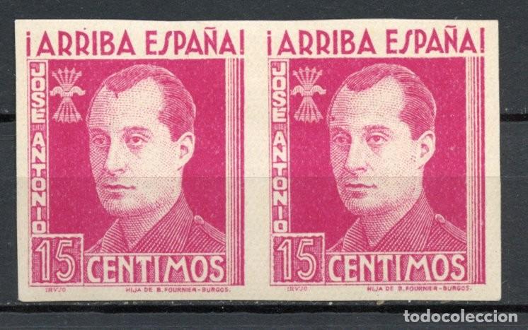 Sellos: FET - JONS FALANGE. Edifil 20s. JOS&Eacute; ANTONIO. 15 cts. malva sin dentar en pareja