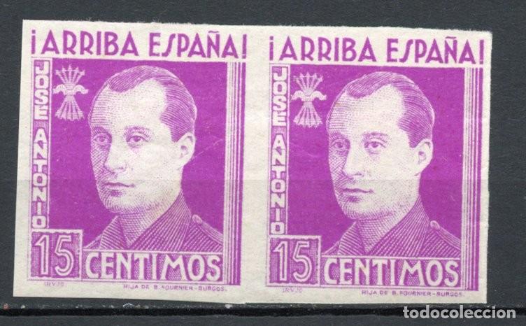 Sellos: FET - JONS FALANGE. Edifil 20s. JOS&Eacute; ANTONIO. 15 cts. malva sin dentar en pareja