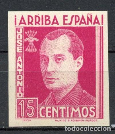 Sellos: FET - JONS FALANGE. Edifil 21s. JOS&Eacute; ANTONIO. 15 cts. magenta sin dentar