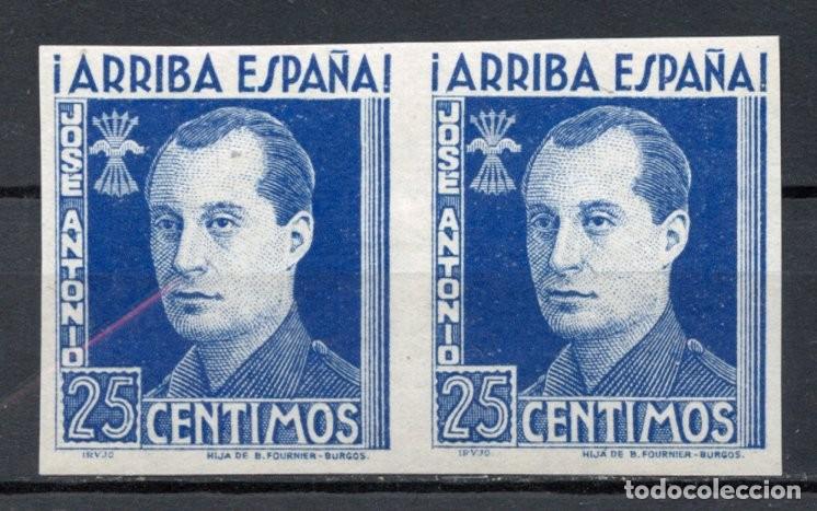Sellos: FET - JONS FALANGE. Edifil 22s. JOS&Eacute; ANTONIO. 25 cts. azul sin dentar en pareja