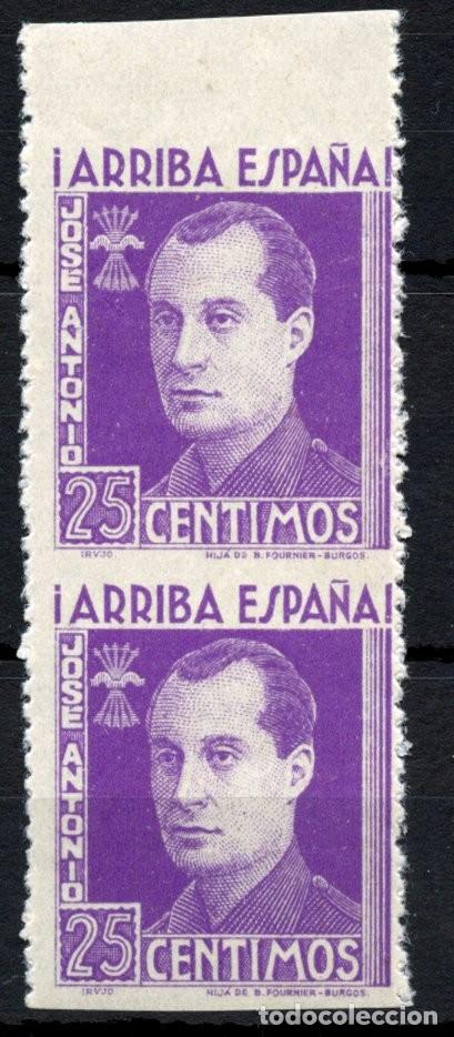 Sellos: FET - JONS FALANGE. Edifil 23sdh. JOS&Eacute; ANTONIO. 25 cts. pareja vertical S/D horizontal