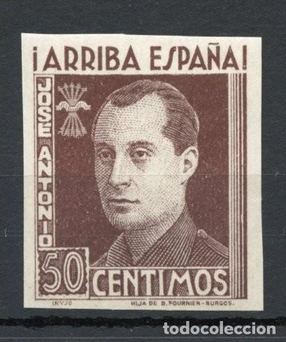Sellos: FET - JONS FALANGE. Edifil 26s. JOS&Eacute; ANTONIO. 50 cts. marr&oacute;n sin dentar