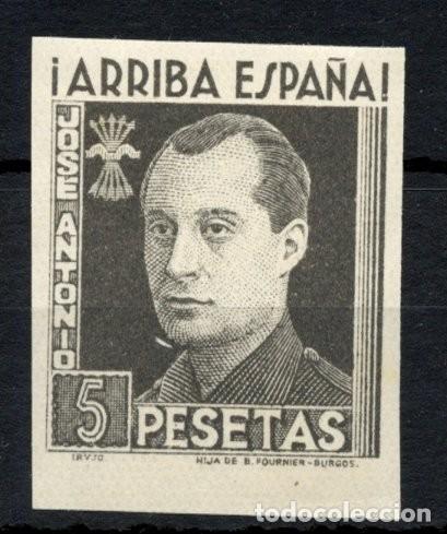Sellos: FET - JONS FALANGE. Edifil 29s. JOS&Eacute; ANTONIO. 5 Pts. negro sin dentar (no gris)