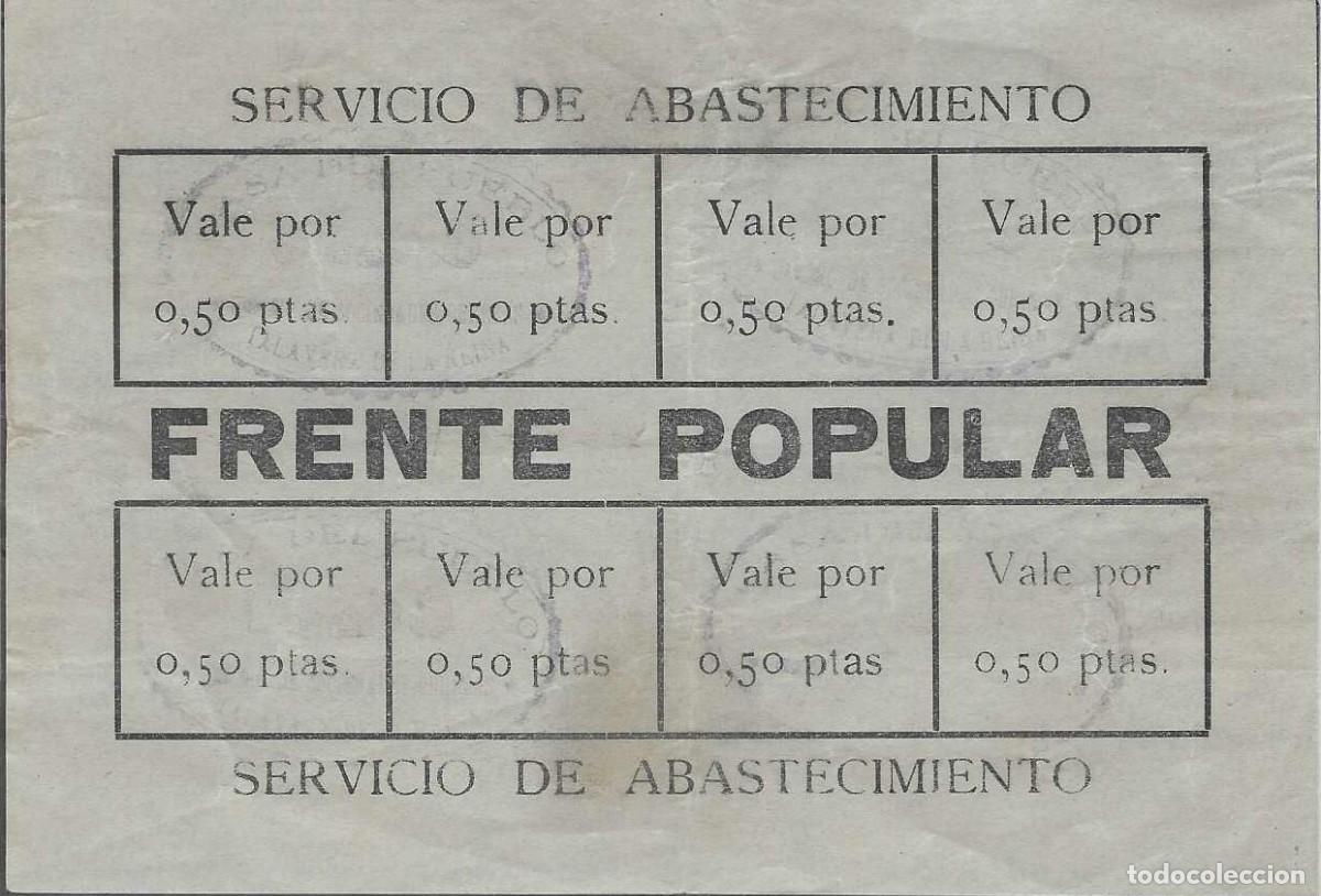 Sellos: FRENTE POPULAR. CASA DEL PUEBLO. SERVICIO DE ABASTECIMIENTO. TALAVERA DE LA REINA (TOLEDO).MUY RARO.