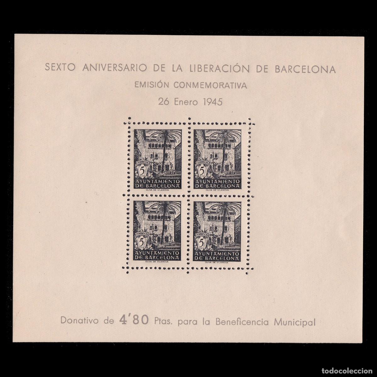 Sellos: Barcelona 1945. ANV. LIBERACI&Oacute;N. Nuevo. Edifil NE27 + OBSEQUIO