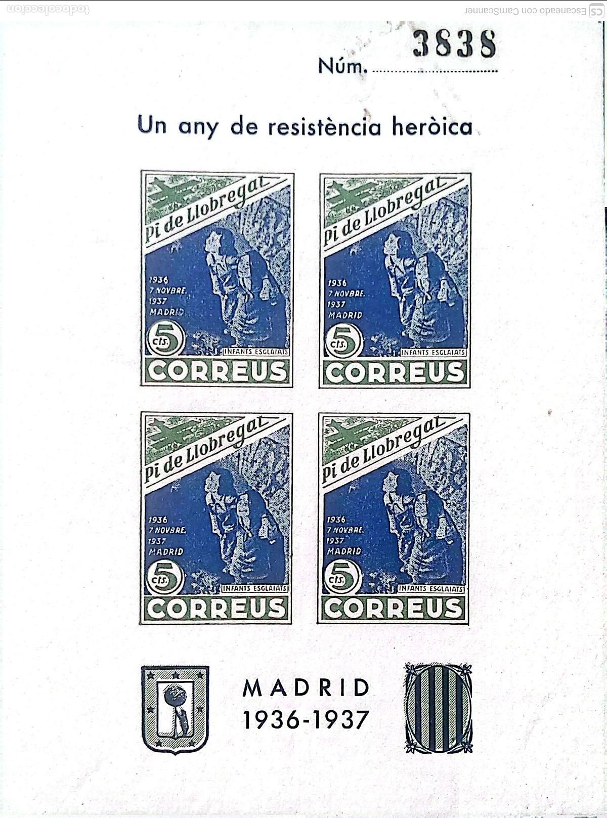 Sellos: Vi&ntilde;eta Guerra Civil: HB Pi de Llobregat IV. Un any de resist&egrave;ncia her&ograve;ica. Madrid 1936-37. Sin den