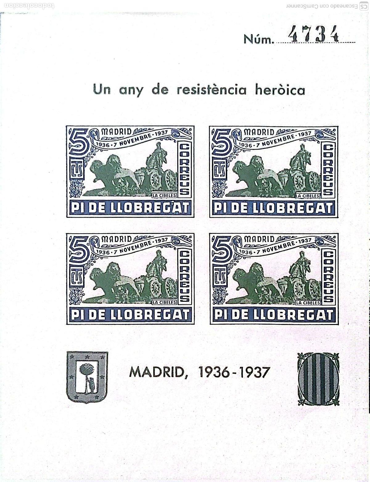 Sellos: Vi&ntilde;eta Guerra Civil: HB Pi de Llobregat V Un any de resist&egrave;ncia her&ograve;ica. Madrid 1936-37. Sin dentar