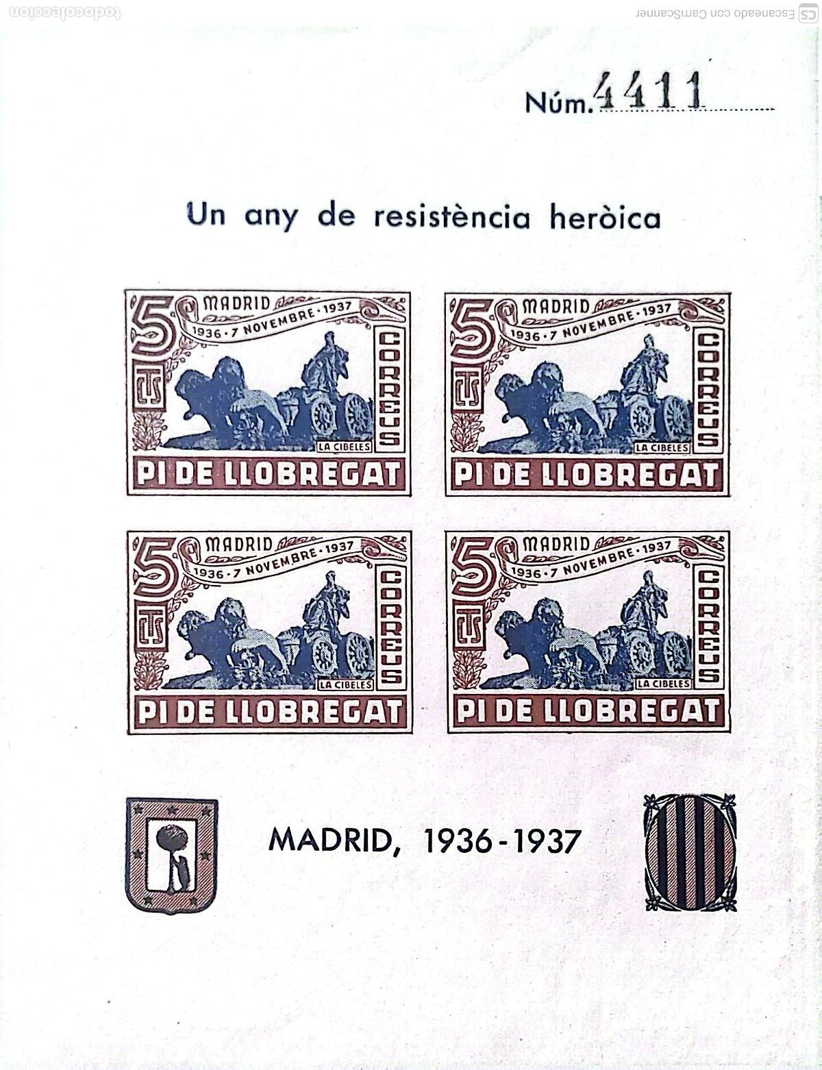 Sellos: Vi&ntilde;eta Guerra Civil: HB Pi de Llobregat VI Un any de resist&egrave;ncia her&ograve;ica. Madrid 1936-37. Sin denta