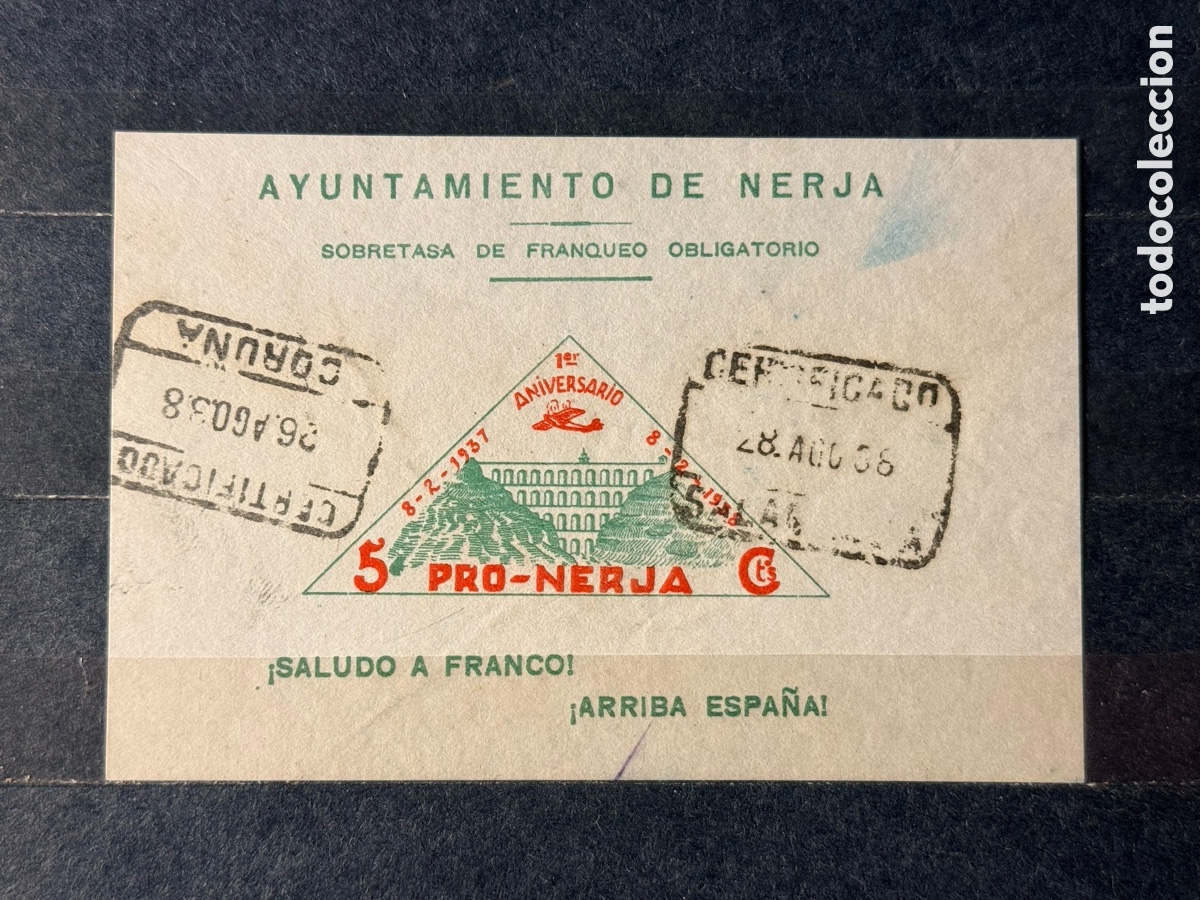 Sellos: Espa&ntilde;a. 1936/1939. Guerra Civil. Emisiones locales patri&oacute;ticas. Nerja. Fesofi 10. Usado