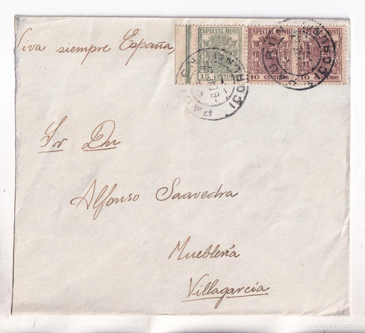 Sellos: SOBRE. PADR&Oacute;N. CORU&Ntilde;A. GALICIA. 1937. FRANQUEADO CON FISCALES