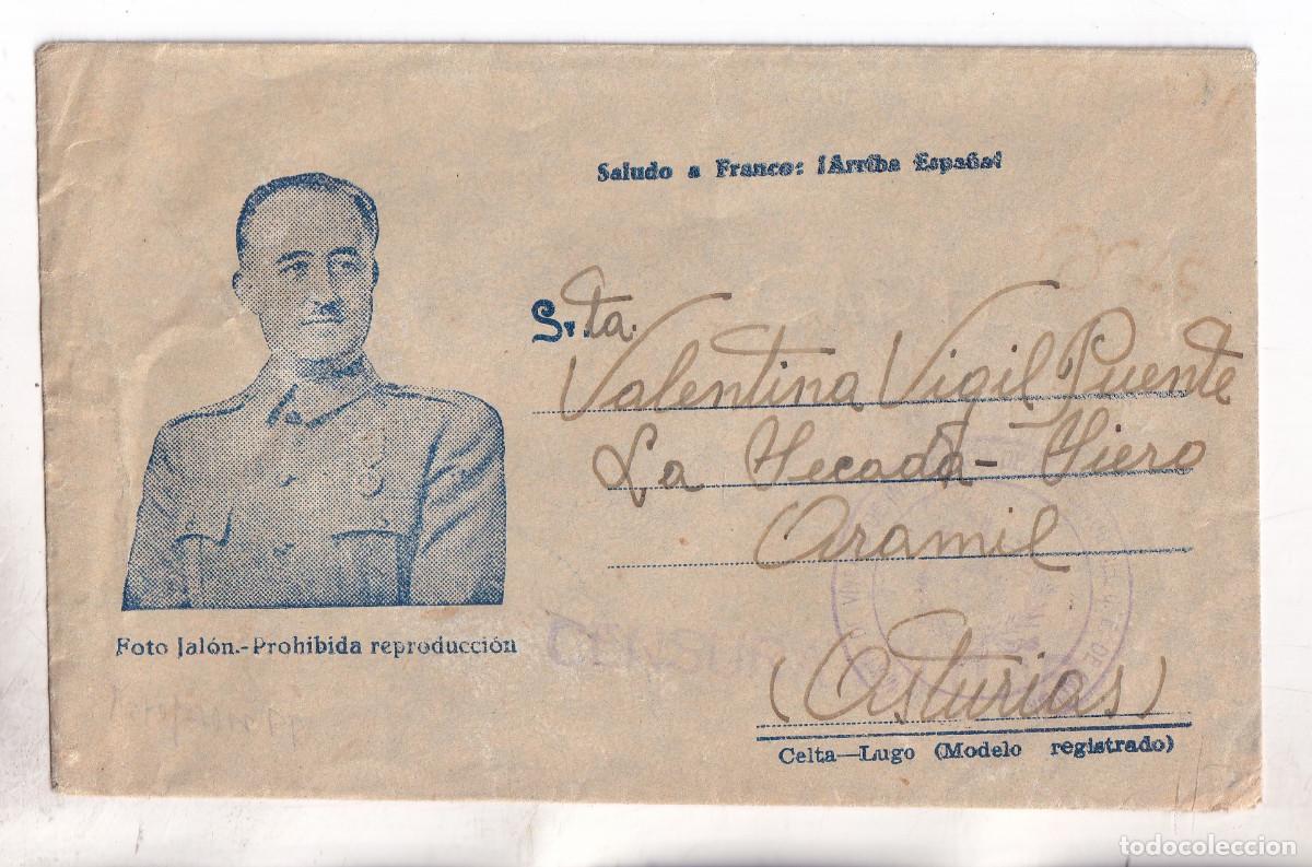 Sellos: SOBRE. FRANQUICIA CUERPO EJ&Eacute;RCITO DE GALICIA. A ARAMIL. SIERO. ASTURIAS