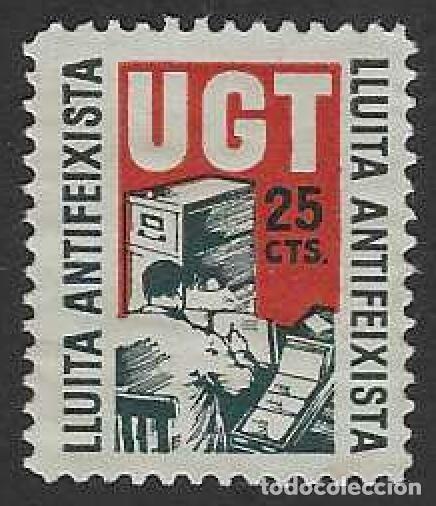 Sellos: U.G.T. LLUITA ANTIFEIXISTA. 25 CTS. ALLEPUZ 942.