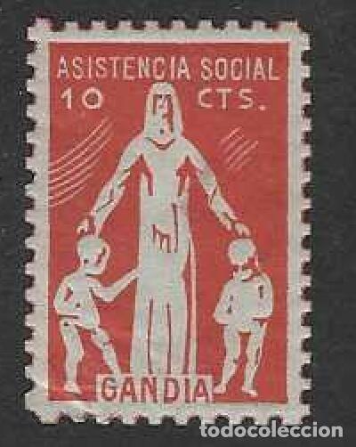 Sellos: GAND&Iacute;A (VALENCIA). ASISTENCIA SOCIAL. 10 CTS.