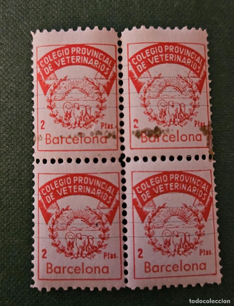 Sellos: BARCELONA - Bloque de 4 Sellos Vi&ntilde;etas &rdquo;Colegio Provincial de Veterinarios&rdquo; 2 Pts - Nuevo (** MNH)