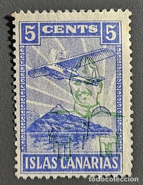 Sellos: GUERRA CIVIL 1937 - Sello local de Canarias (5 cts) con Sobrecarga Invertida de Franco al reverso.