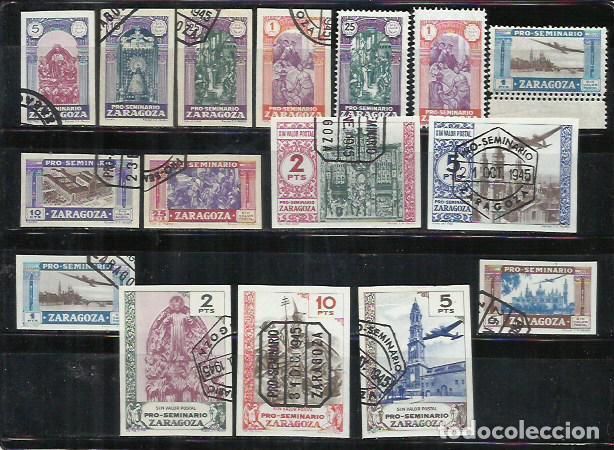 Sellos: Q848C-LOTE SELLOS VI&Ntilde;ETAS EL PILAR SEMINARIO ZARAGOZA 1945 PRO SEMINARIO.VI&Ntilde;ETOFILIA,FISCALES,CENICI