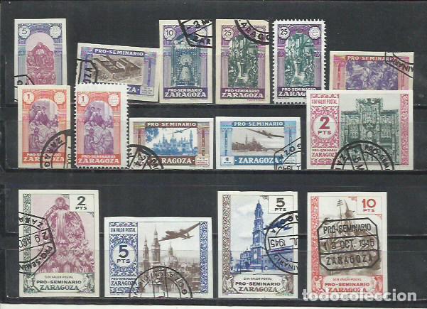 Sellos: Q848D-LOTE SELLOS VI&Ntilde;ETAS EL PILAR SEMINARIO ZARAGOZA 1945 PRO SEMINARIO.VI&Ntilde;ETOFILIA,FISCALES,CENICI