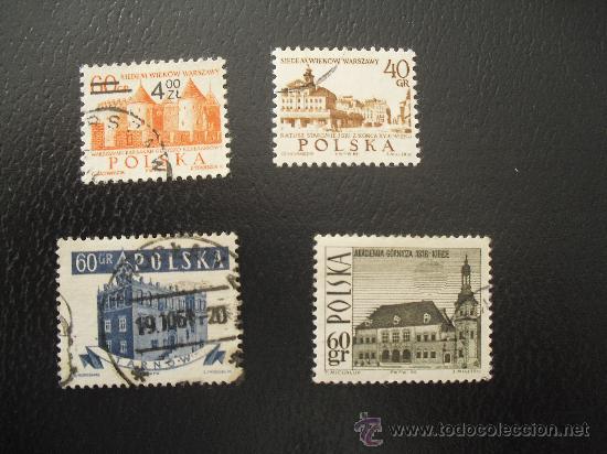 Sellos: 4 sellos de Polonia de edificios. - Foto 1