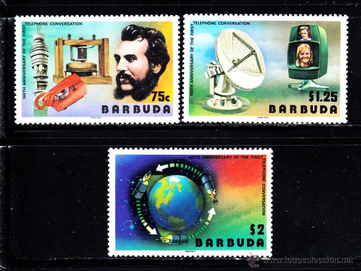 Sellos: BARBUDA 281/83** - A&Ntilde;O 1977 - CENTENARIO DEL TELEFONO - Foto 1