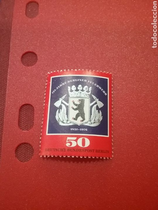 Briefmarken: Sello Alemania, Berlin nuevo 1976. 125Aniv departamento bomberos. Leon. Animal. Hacha. Escudo armas