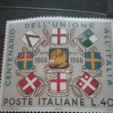 Sellos: SELLO ITALIA NUEVO.1966. 100ANIV UNION VENECIA A ITALIA. ESCUDOS ARMAS. HISTORIA. LEON SAN MARCOS. Lote 364676021