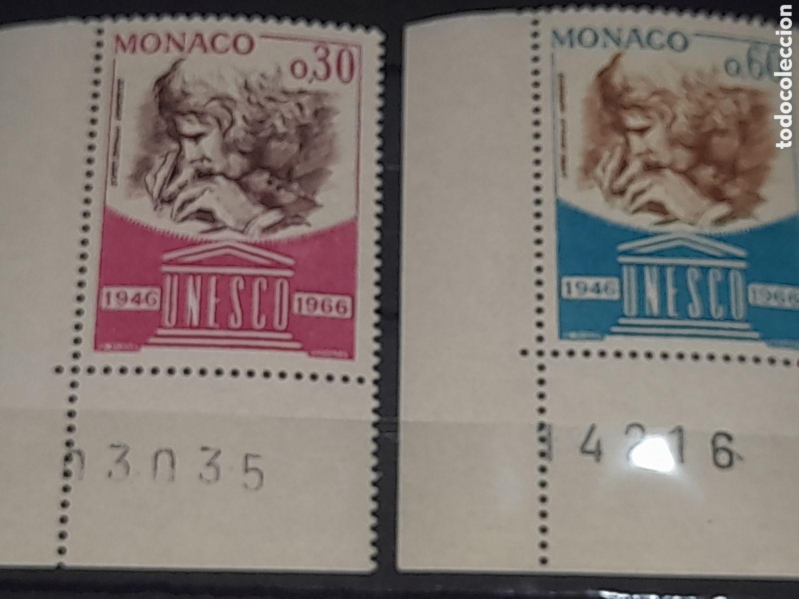 Sellos: Sello Monaco nuevo 1966. 20Aniv UNESCO. Templo. Letras. Filatelia. Educaci&oacute;n. Ciencia. Paz
